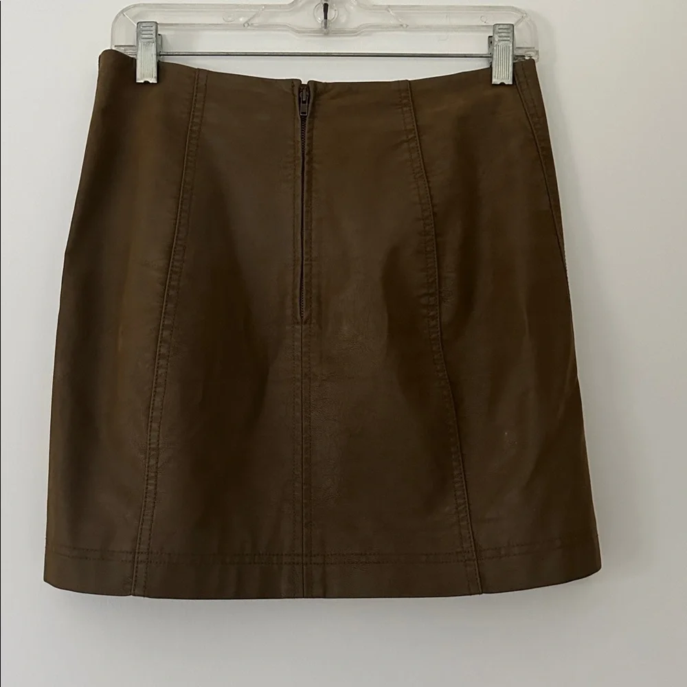 Free People Modern Femme Vegan Faux Leather Olive Green Mini Skirt | Size 4